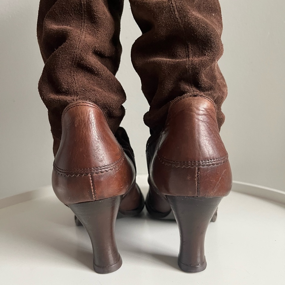 Bronx Suede Leather Tassel Slouchy Scrunched Brown Tall Boots EU Size 40/ - Picture 12 of 16